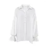 Blusas femininas moda branco escritório mulher 2024 outono lapela manga longa camisas de algodão senhora elegante chique topo roupas femininas