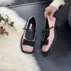 Dress Shoes Gold Heels Retro Women Brief Pumps Square Toe Chunky Sandals Footwear Mary Jane Slip On 2024 Lace-Up 3cm Sweet Bow Straps