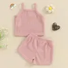 Conjuntos de ropa Pudcoco Infant Kids Baby Girl 2pcs Trajes de verano Sin mangas Botón Frontal Cami Tops Shorts Set Ropa 1-5T