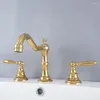 Robinets de lavabo de salle de bain Luxury Gold Brass Perk monté Double poignées répandues 3 trous mélangeur de robinet bassin Taps d'eau TNF984