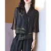 Women Silk Vintage Embroidered Asymmetrical Blouses Spring Summer Elegant Chinese Style Design Cardigan Shirts Blusa Mujer Moda 240127