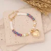 Pulseras de eslabones Tarjeta de deseos Pulsera de arcilla polimérica bohemia Temperamento Perla de imitación Adornos de mano Amor Encanto del corazón para mujeres Joyería