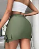 Jupes Sexy et Slim2024 Jupe courte d'été Design de poche Casual Cargo Strap Couleur unie Taille haute A-Line Armée Vert Mini Robe