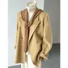 Kvinnorjackor Autumn Winter Retro Yellow Woolen Suit Coat For Women Gold Kort stil Vindbrytning Kvinnlig skräddarsydd krage förtjockad jacka