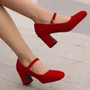 Zapatos de vestir Phoentin Zapato de terciopelo negro para mujer Tacón alto 2024 Primavera Sqare Toe Cross Strap Bombas Mujer Shallow Red FT3152