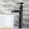 Bathroom Sink Faucets Black Oil Rubbed Bronze Waterfall Faucet Vessel Water Tap Retro Single Hole Basin Lhg013