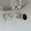 Cluster Rings Sterling Silver Geometric Black Stone For Women Girl Korean Simple Adjustable Couple Jewelry Drop