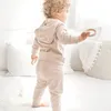 Fibra de bambu bebê com capuz moletom manga longa menino menina roupas criança pulôver fatos de treino terry jogger conjunto roupas 240122