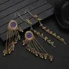 Dangle Earrings Long Jhumka Ethnic Pendientes Women's Vintage Gold Color Chain Flower Tassel Fashion Crystal Round Jewelry