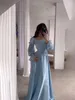 カジュアルドレスエレガントなシフォンサテン女性イブニングドレス2024ファッションスクエアカラーベルトフレアスリーブプリーツロングレディレディスカート
