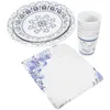 Ensembles de vaisselle Assiettes en papier de fête à thème en porcelaine bleue et blanche Vaisselle d'anniversaire en tissu Dîner jetable pour couverts en vrac Suite