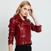 Frauen Faux PU Leder Mantel Lässige Dame Rot Motorrad Jacke Vintage Revers Kurze Biker Jacke 240125