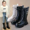 Boots Girls Korean Style Solid Color Children's High Spring Hösten 2024 Little Princess Long Casual Non-Slip Pu