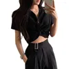 Women's Blouses Crop Tops Korean Chic Cross Temperament Blouse For Women 2024 Blusas Mujer De Moda Short Sleeve Tunic Summer Sexy Shirts