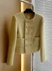 Осень-зима брендовая роскошная твидовая короткая куртка пальто женская элегантная французская золотистая двубортная шерстяная куртка Casaco верхняя одежда 240124