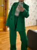Costume pantalon femme vert Blazer pantalon costumes automne tenues formelles bureau dame pantalons ensembles Double boutonnage solide 240202