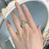 Cluster Rings Spring Qiaoer 2024 High Carbon Diamond 7 13 Water Drop Yellow White Dual Color Ring For Women Ins