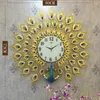 Meccanismo per orologi da parete Gigante in metallo Design moderno Pavone Soggiorno europeo Silenzioso Horloge Murale Decorazione per la casa