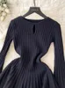 Casual Dresses Black Sticke Dress for Women Autumn Winter Elegant Party Short French Slim Sweater Evening Mini