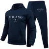 Felpa con cappuccio da uomo di lusso Set Felpa con stampa Milano Pantaloni sportivi per uomo Top con cappuccio Pantaloni da jogging Completo Casual Streetwear Tuta 240202