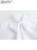 Zevity kadın moda yay yaka beyaz poplin smock bluz ofis bayan uzun kollu gömlek şık kimya blusas üstleri ls5912 240130