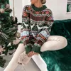 Suéteres femininos mulheres camisola de malha de natal elegante floco de neve veado padrão pullovers y2k casual manga longa streetwear