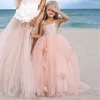 Girl Dresses Beach Wedding Flower Dress Blush Pink Ballet Ruffled Beauty Pageant Baby Kids Birthday Party First Communion Gown