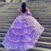 Luxury lila quinceanera klänningar älskling sequind applikationer blommor puffy vestidos de 15 quinceanera prinsess boll klänningar