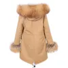Maomaokong Removable Real Fox Fur Collar Coats女性冬用ジャケットフード付きウサギの毛皮の裏地ロングパーカーの女性服240125
