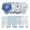 Coton 6/8 pièces né bébé garçon vêtements 0-12M automne body pantalons garçons bébé vêtements ensembles à manches longues bébé fille vêtements 240124