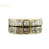 Cluster Rings Shining U S925 Silver Square3 3mm Gems Ring For Women Gold Plated Fine Jewelry Anniversary