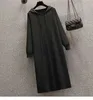 Plus storlek 5xl 150 kg Spring Casual V-ringad Kvinnor Stickad Maxi Dress Elegant Ribbed Long Sleeve Dress Ladies Hooded Dress 240124