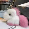 Fluffy Real Rex Rabbit Fur Keychain Cute Unicorn Pendant Keyring Women Girls Bag Ornaments Trinket Toys Crafts Birthday Gifts 240122