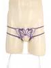 Sous-vêtements hommes papillon broderie voir à travers maille sous-vêtements ouvert entrejambe taille basse évider culotte Sissy slips travestis vêtements de nuit