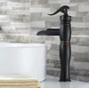 Bathroom Sink Faucets Black Oil Rubbed Bronze Waterfall Faucet Vessel Water Tap Retro Single Hole Basin Lhg013