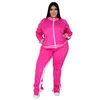 Plus size L-5XL conjunto de duas peças feminino sweatsuit zip listrado superior fenda sweatpants jogger outfit combinando conjunto atacado gota 240124