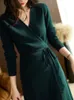 Casual Kleider 2024 Herbst Frauen V-ausschnitt Wrap Up Kleid Weibliche Kleidung Koreanische Version Lose Elegante Gestrickte Rock
