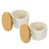 Storage Bottles 2 Pcs Bamboo Lid Ceramic Jar Tea Can Glass Spice Sealed Grains Container Ceramics