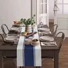 Navy Blue Stripes Linen Table Runners Dresser Scarves Decor Farmhouse Washable for Dining Wedding Decoration 240127