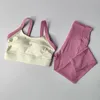 Conjunto de yoga integrado com bloqueio de cor de alta intensidade, 2 peças, roupa íntima esportiva, cintura e quadril, levantamento de fitness, leggings 240118