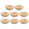 Dinnerware 8pcs Jar Lids With Hole Cap Cover Reusable Canning Wooden Mug 70MM For Kitchen Glass