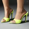 Chinelos Verão Neon Amarelo Marinho Laranja Sexy Casual Mulheres Finas Salto Alto Slides Mules Open Toe Stiletto Sapatos Sandálias Tamanho 47