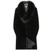 Inverno longo preto grosso quente fofo casaco de pele sintética masculino com gola de pele de raposa único breasted plus size outerwear S-5XL240127