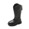 Boots Children High Versatile Back Zipper Solid Color Soft Round-toe Kids Fashion Casual Chic Elegant Girls 2024 Black