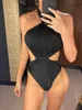 Women's Swimwear 2024 Sexy Halter Cut Out Wrinkled One Piece Swimsuit Women Female Padded High Leg Bather Bathing Suit Swim V4758