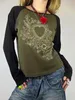 Mode Dames T-shirt Vintage lange mouw ronde hals hartprint dames herfst tops streetwear huidvriendelijk Sml 240129