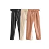 Taop Za Early Spring Product Damesmode en casual Veelzijdige hoge taille met riem Voeten Leren broek 240127