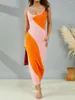 Casual jurken Dames Gebreide jurk Kleur Patchwork Mouwloos Ronde hals Strappy Bodycon Mode voor dames Huidvriendelijk S M L