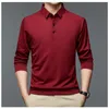 Streetwear Mode Mannen Effen Polo Shirts Lente Herfst T-shirt Koreaanse Lange Mouw Revers Dunne Mannelijke Kleding Business Tops 2023 240123