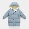 Manteau en duvet pour enfants, vêtements en coton, à capuche, Long, peluche, épais, chaud, solide, à la mode, pour garçons et filles, hiver 2024, 3-12 ans